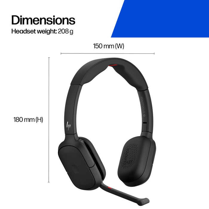 HP Poly Focus 625 Fold Stereo Bluetooth USB-C Headset, Wired & Wireless, Business/Everyday, 208 g, Headset, Black