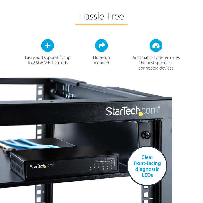 StarTech.com Unmanaged 2.5G Switch - 5 Port Gigabit Switch - 2.5GBASE-T Unmanaged Ethernet Switch - Ethernet Splitter - Din Rail or Wall Mount - Multi-Gigabit - Auto-MDIX - 9K Jumbo, Unmanaged, 2.5G Ethernet (100/1000/2500), Full duplex, Wall mountable