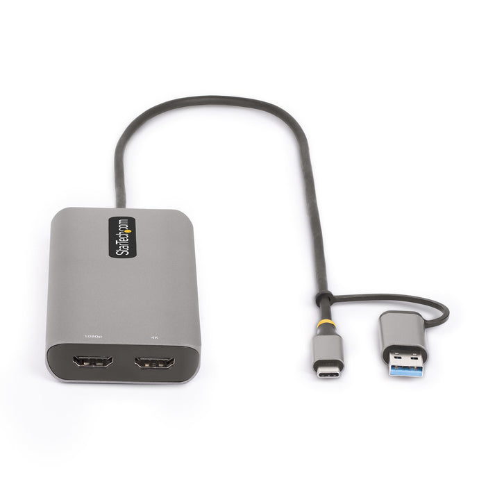 StarTech USB-C to Dual-HDMI Adapter, USB-C/A to 2x HDMI (1x 4K30, 1x 1080p), 3X USB-A 5Gbps Hub, USB to HDMI Converter
