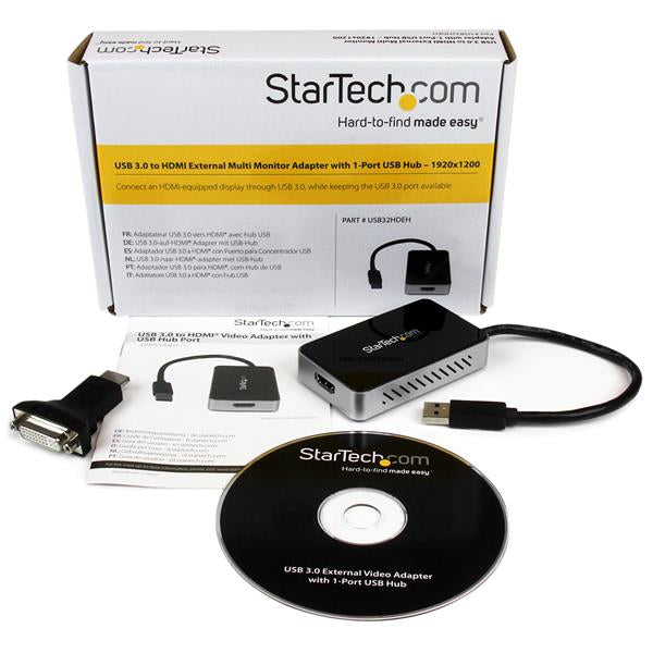 StarTech.com USB 3.0 to HDMI Adapter w/ 1x USB, USB to HDMI Monitor Converter for Windows (no support for macOS/ChromeOS/Linux) - TAA, 3.2 Gen 1 (3.1 Gen 1), USB Type-A, HDMI output, 1920 x 1200 pixels