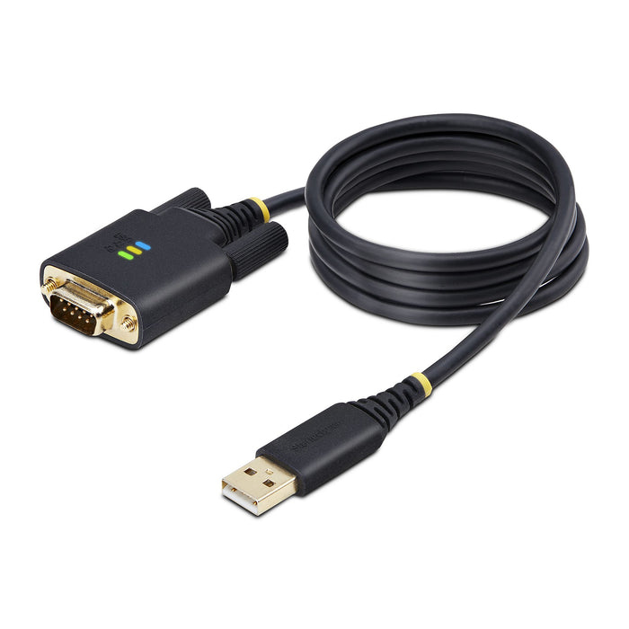 StarTech.com 3.3ft (1m) USB to Serial Adapter Cable, COM Retention, Interchangeable Screws/Nuts, USB-A to DB9 RS232, FTDI IC, ESD Protection, Windows/macOS/Linux, Black, 1 m, USB Type-A, RS-232, Male, Male