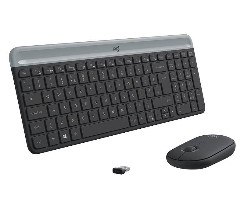 Logitech MK470 Slim Combo, Full-size (100%), Wireless, RF Wireless, QWERTY, Graphite, Mouse included