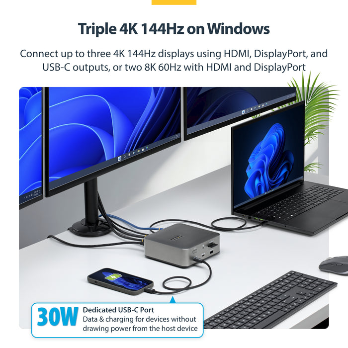 StarTech.com Thunderbolt 5 Universal Docking Station, Multi-Display Hub, 8K 60Hz or 4K 144Hz, 120Gbps Bandwidth Boost, 140W PD, 30W Phone Charging, USB 10Gbps, 2.5G LAN, Wired, Thunderbolt 5, 140 W, 3.5 mm, 10,100,1000,2500 Mbit/s, IEEE 802.3bz