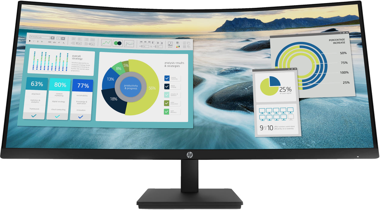 HP P34hc G4 WQHD USB-C Curved Monitor, 86.4 cm (34"), 3440 x 1440 pixels, Wide Quad HD, LCD, 5 ms, Black