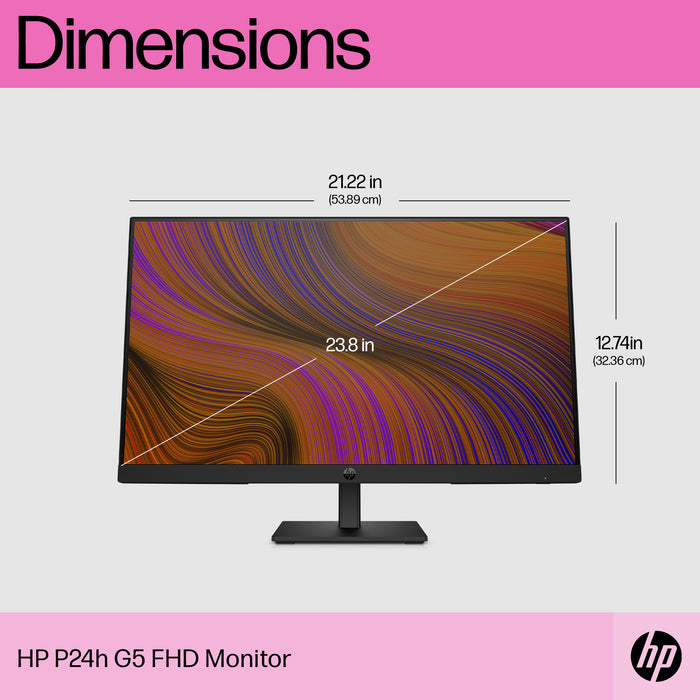 HP P24h G5 FHD Monitor, 60.5 cm (23.8"), 1920 x 1080 pixels, Full HD, LCD, 5 ms, Black