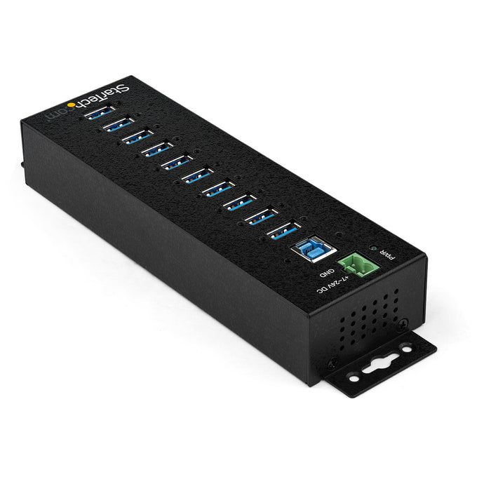 StarTech 10-Port USB 3.0 Hub with Power Adapter - Metal Industrial USB-A Hub with ESD & 350W Surge Protection - Din/Wall/Desk Mountable - High Speed USB 3.0 (5Gbps) - (5Gbps) Hub , TAA