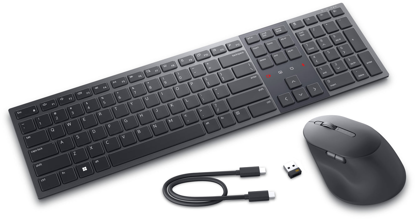 DELL KM900, Full-size (100%), RF Wireless + Bluetooth, Scissor key switch, QWERTY, Graphite, Mouse included