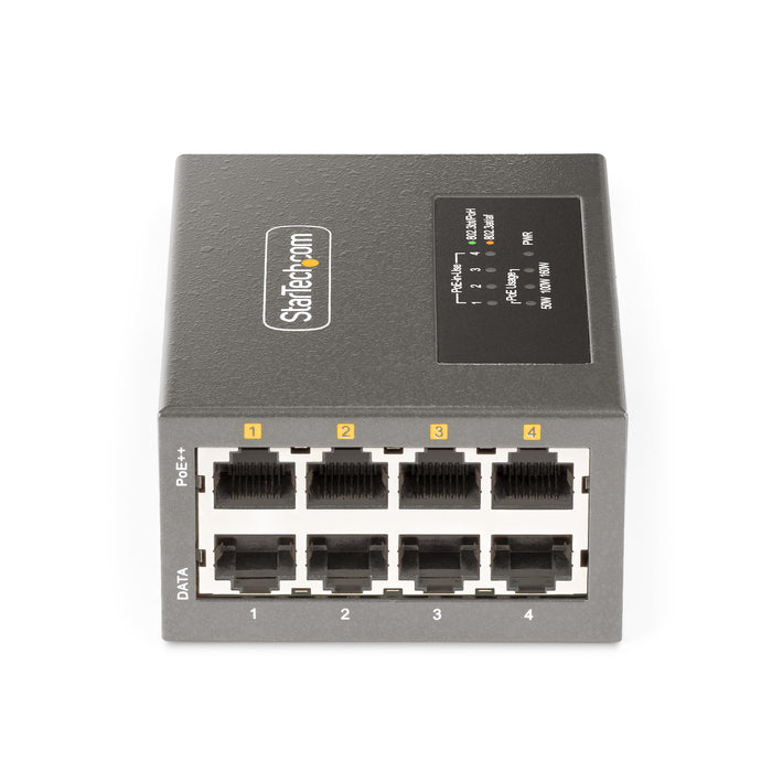 StarTech 4-Port Multi-Gigabit PoE++ Injector, 5/2.5/1G Ethernet (NBASE-T), PoE/PoE+/PoE++, Wall/DIN Rail Mountable, TAA