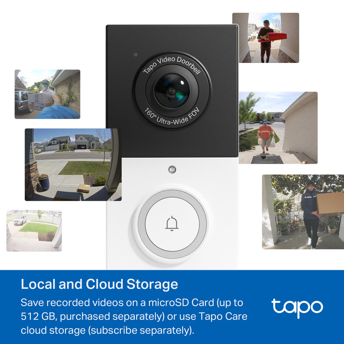 TP-Link Tapo Video Doorbell Camera, Black, White, IP65, 150°, IR, Wall, Tapo Care Cloud Storage Services