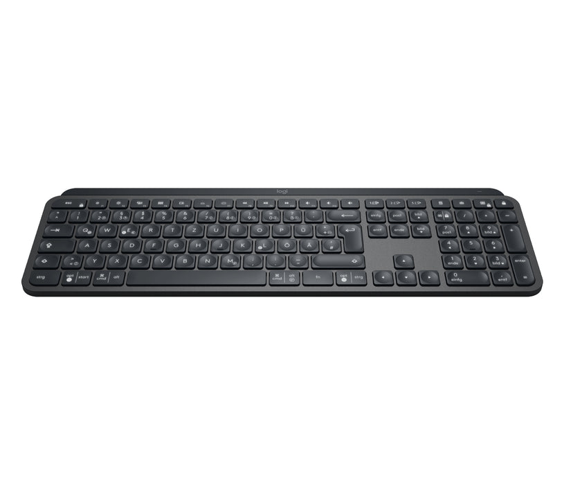 Logitech MX Keys Advanced Wireless Illuminated Keyboard, Full-size (100%), RF Wireless + Bluetooth, QWERTY, Graphite