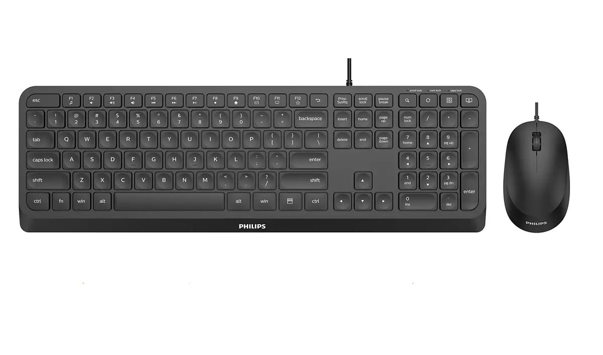 Philips 2000 series SPT6207B/40, Full-size (100%), Wired, USB, QWERTY, Black, Mouse included