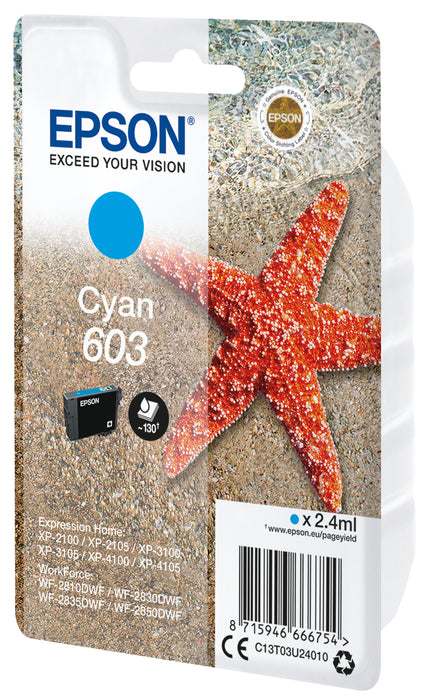 Epson Singlepack Cyan 603 Ink, Standard Yield, Cyan, 2.4 ml, 1 pc(s), Single pack