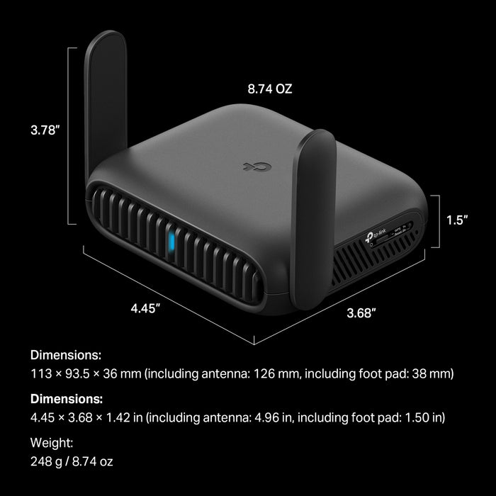 TP-Link BE3600 Wi-Fi 7, Wi-Fi 7 (802.11be), Dual-band (2.4 GHz / 5 GHz), Ethernet LAN, Black, Portable router