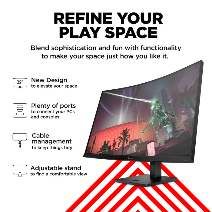 OMEN by HP OMEN by 31.5 inch QHD 165Hz Curved Gaming Monitor - OMEN 32c, 80 cm (31.5"), 2560 x 1440 pixels, Quad HD, LCD, 1 ms, Black