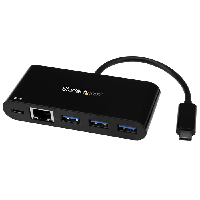 StarTech.com USB-C to Ethernet Adapter with 3-Port USB 3.0 Hub and Power Delivery, Wired, USB, Ethernet, 5000 Mbit/s, Black
