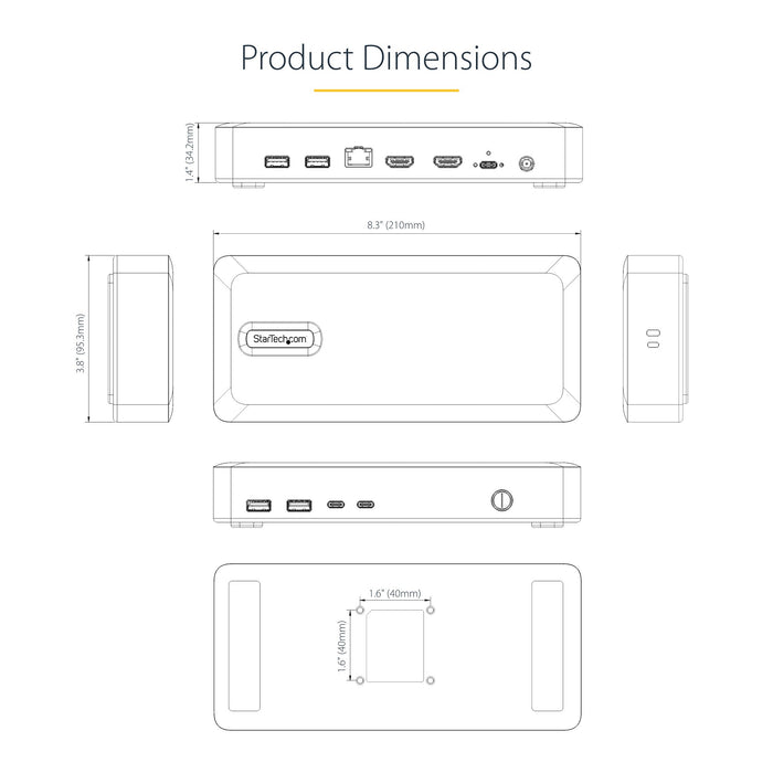 StarTech.com Dual-Monitor USB4 Docking Station, Dual 4K 120Hz or Single 8K 60Hz HDMI, 100W Laptop Charging, 2.5GbE, USB-C Multi-Monitor Dock, Driverless, Wired, USB4, 100 W, 10,100,1000,2500 Mbit/s, Silver, 40 Gbit/s