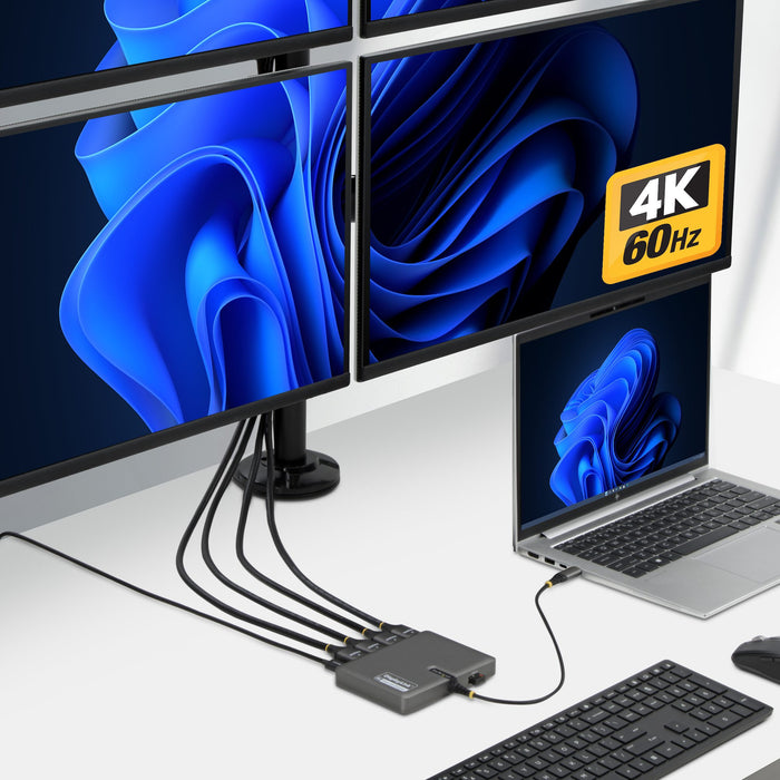 StarTech USB-C to Quad HDMI 4K60 Workstation Dock, 140W PD Passthrough, USB for Keyboard and Mouse, Windows, Mac M1-M5, USB4, Thunderbolt Laptops, DisplayLink DL7400, TAA
