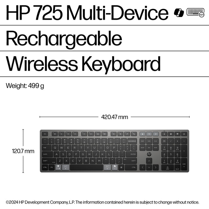 HP 725 Multi-Device Rechargeable Wireless Keyboard, Black