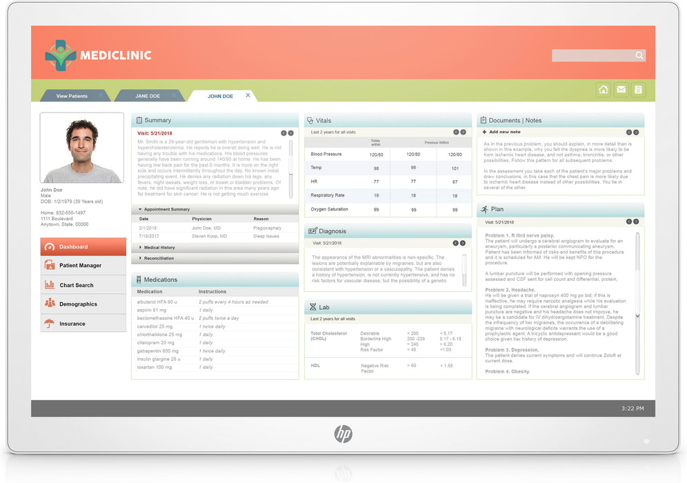 HP Healthcare Edition HC241, 61 cm (24"), 1920 x 1200 pixels, WUXGA, LED, 14 ms, White