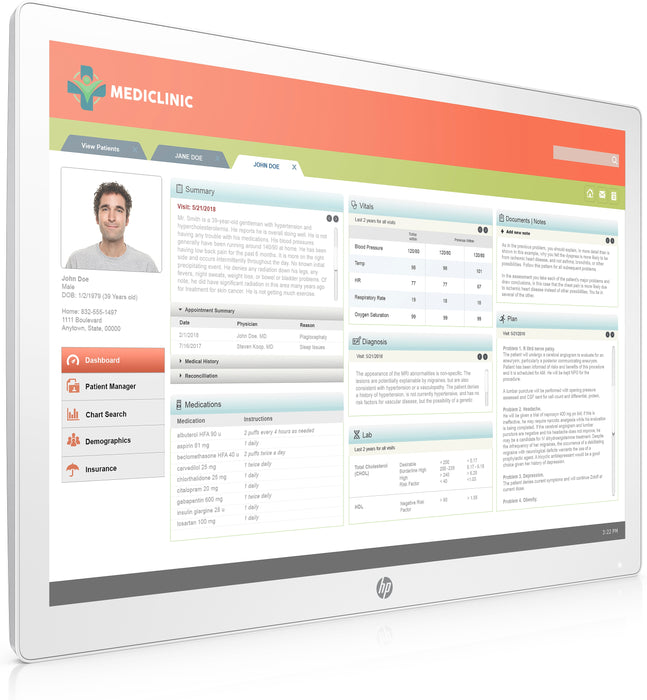 HP Healthcare Edition HC241, 61 cm (24"), 1920 x 1200 pixels, WUXGA, LED, 14 ms, White