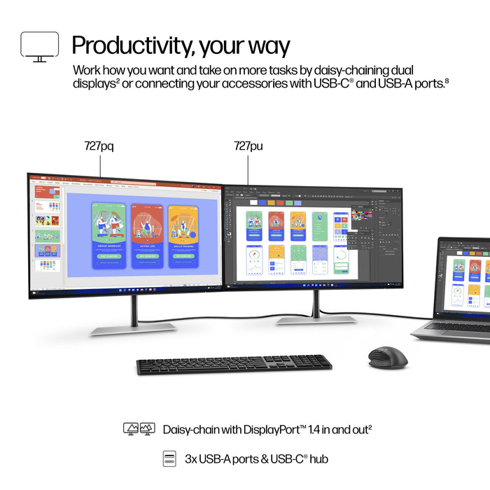 HP Series 7 Pro 27 inch QHD Monitor - 727pq, 68.6 cm (27"), 2560 x 1440 pixels, Quad HD, LCD, 5 ms