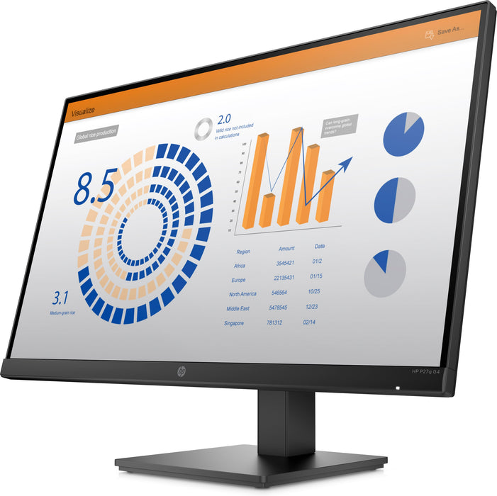 HP P27q G4 QHD Height Adjust Monitor, 68.6 cm (27"), 2560 x 1440 pixels, Quad HD, LED, 5 ms, Black