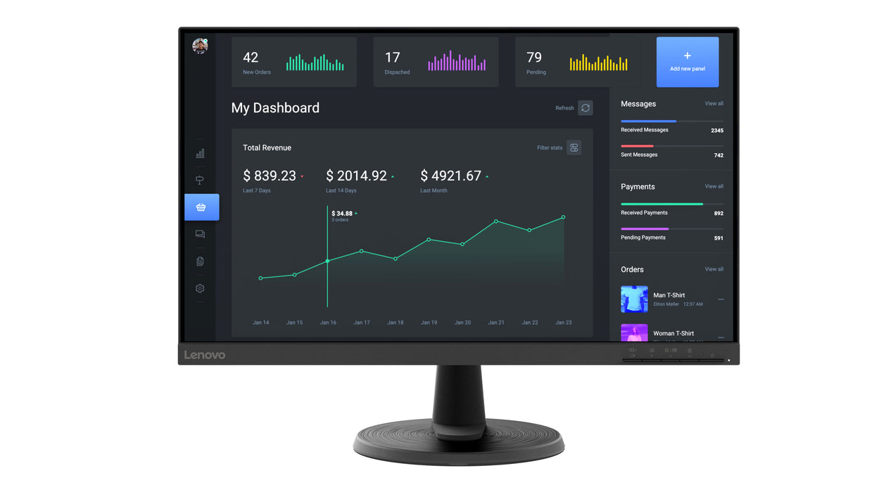 Lenovo C24-40 Monitor, 60.5 cm (23.8"), 1920 x 1080 pixels, Full HD, LED, 7 ms, Black