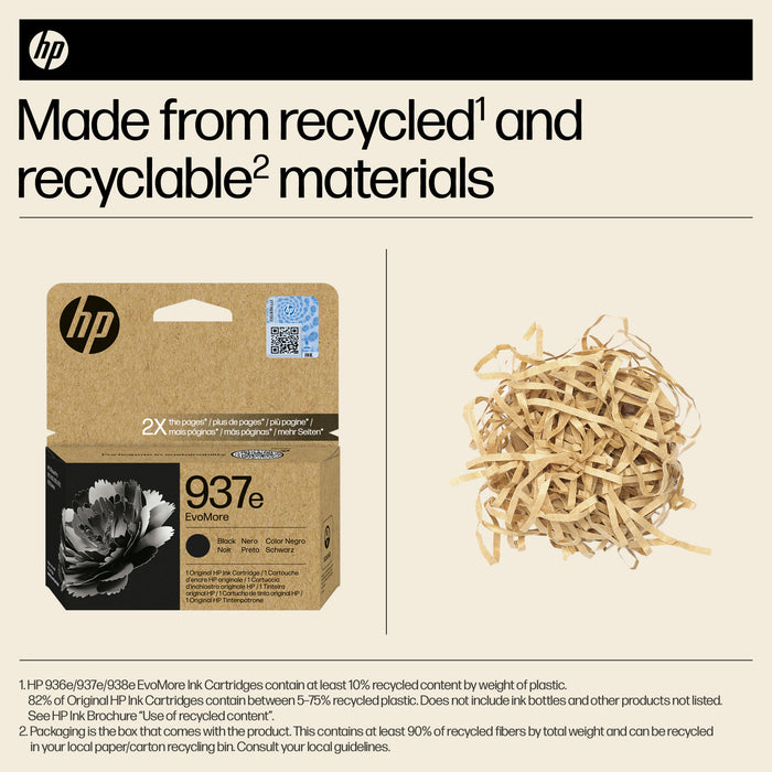 HP 937e EvoMore Black Original Ink Cartridge, High (XL) Yield, Black, 1 pc(s), 2500 pages, Single pack
