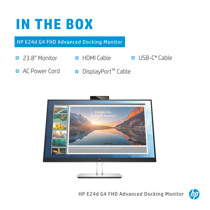 HP E24d G4 FHD USB-C Docking Monitor, 60.5 cm (23.8"), 1920 x 1080 pixels, Full HD, LED, 5 ms, Black, Silver