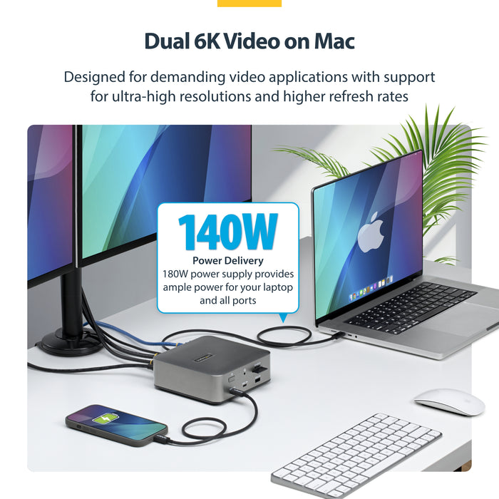 StarTech.com Thunderbolt 5 Universal Docking Station, Multi-Display Hub, 8K 60Hz or 4K 144Hz, 120Gbps Bandwidth Boost, 140W PD, 30W Phone Charging, USB 10Gbps, 2.5G LAN, Wired, Thunderbolt 5, 140 W, 3.5 mm, 10,100,1000,2500 Mbit/s, IEEE 802.3bz