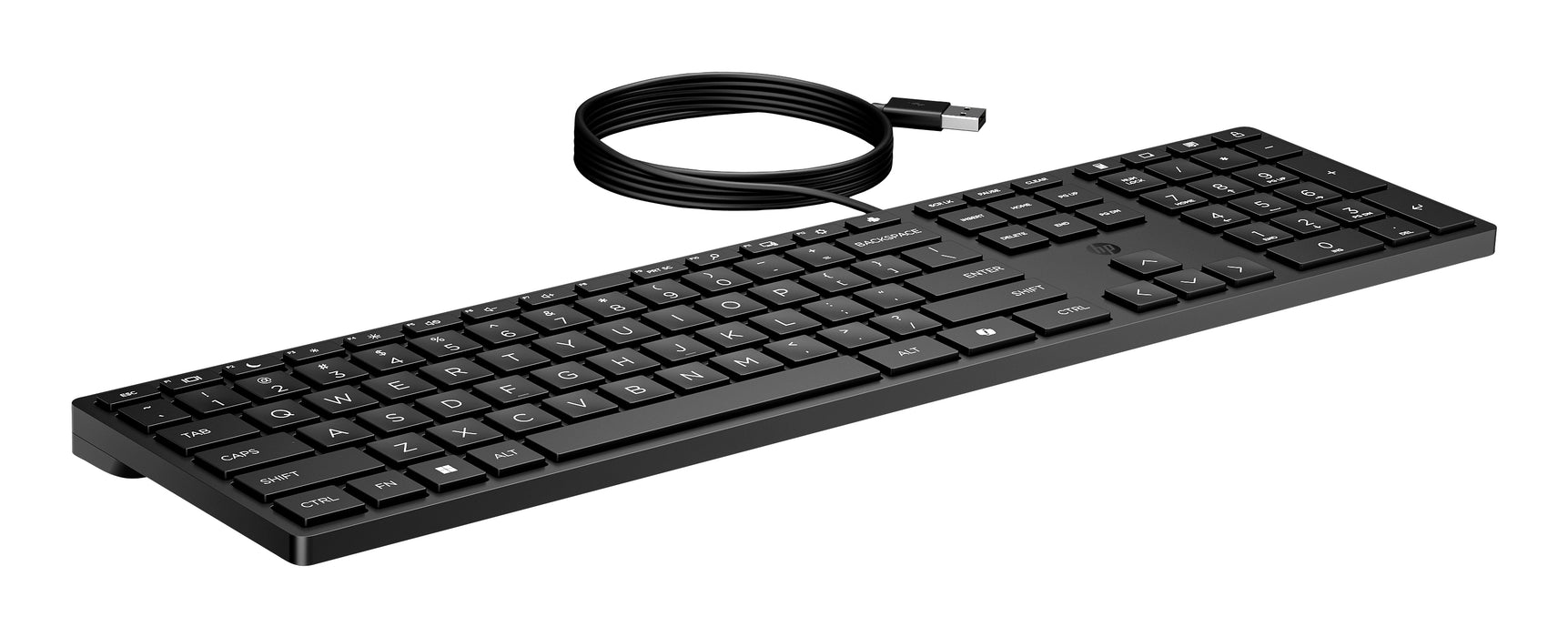 HP Wired Desktop 320K Keyboard, Full-size (100%), Wired, USB, Membrane, Black