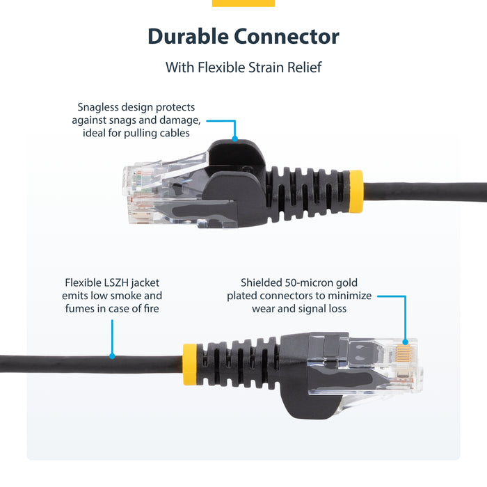 StarTech.com 3 m CAT6 Cable - Slim - Snagless RJ45 Connectors - Black, 3 m, Cat6, U/UTP (UTP), RJ-45, RJ-45, Black