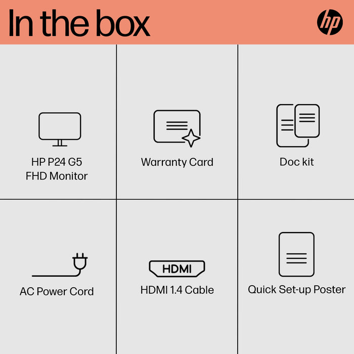 HP P24 G5 FHD Monitor, 60.5 cm (23.8"), 1920 x 1080 pixels, Full HD, LCD, 5 ms, Black