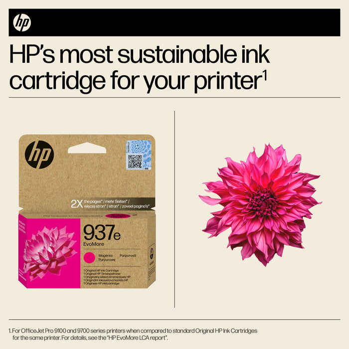 HP 937e EvoMore Magenta Original Ink Cartridge, High (XL) Yield, Magenta, 1 pc(s), 1650 pages, Single pack