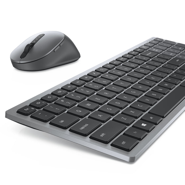 DELL Multi-Device Wireless Keyboard and Mouse - KM7120W - UK (QWERTY), Full-size (100%), RF Wireless + Bluetooth, QWERTY, Grey, Titanium, Mouse included