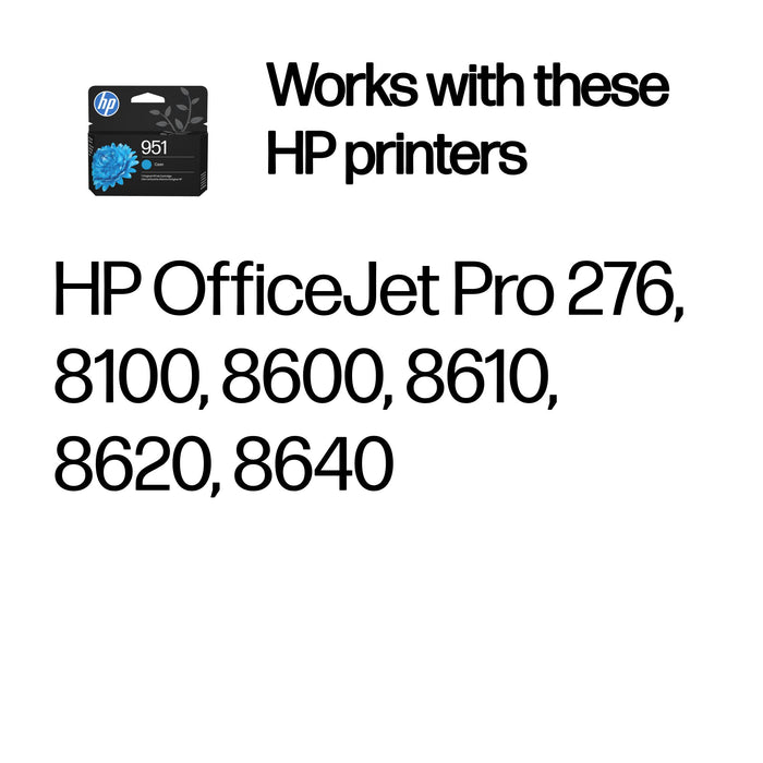 HP 951 Cyan Original Ink Cartridge, Standard Yield, Cyan, Pigment-based ink, 8.5 ml, 1 pc(s), Single pack