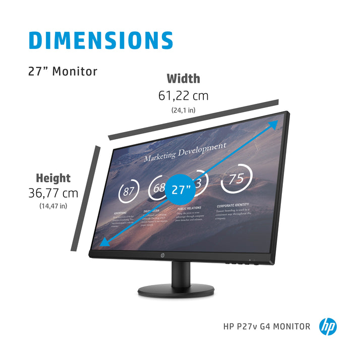 HP P27v G4, 68.6 cm (27"), 1920 x 1080 pixels, Full HD, LCD, 5 ms, Black