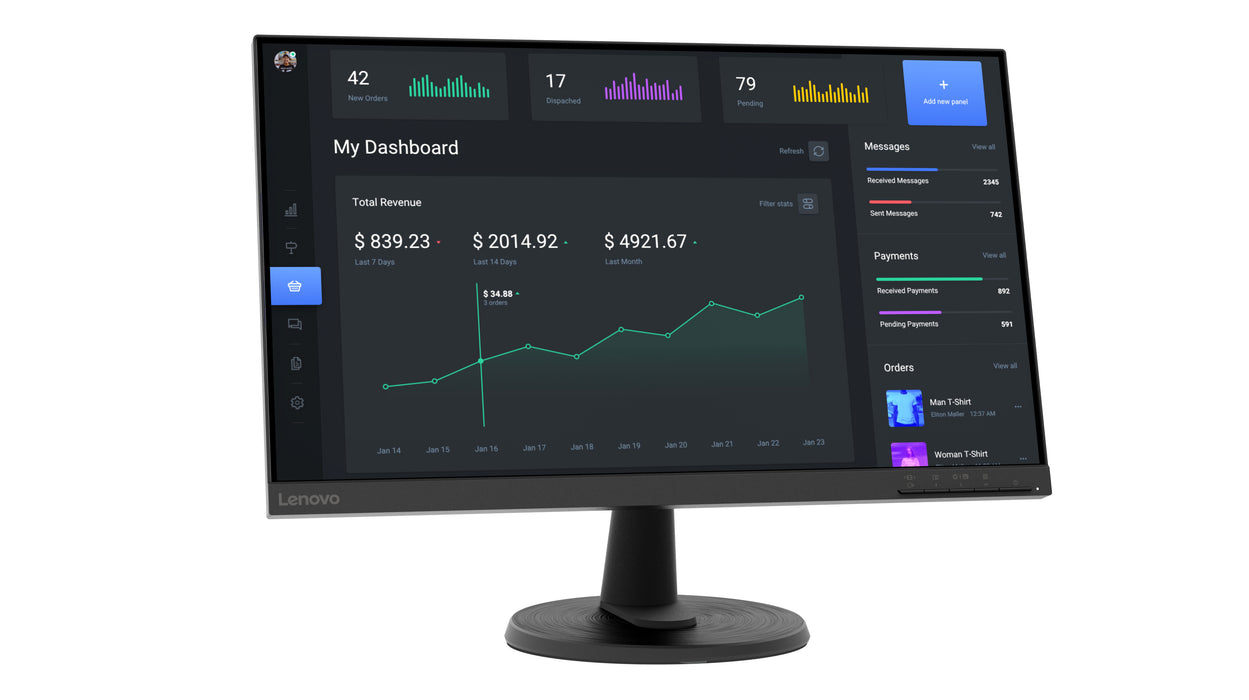 Lenovo C24-40 Monitor, 60.5 cm (23.8"), 1920 x 1080 pixels, Full HD, LED, 7 ms, Black