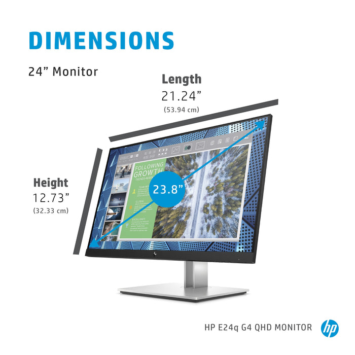 HP E-Series E24q G4, 60.5 cm (23.8"), 2560 x 1440 pixels, Quad HD, 5 ms, Black, Silver