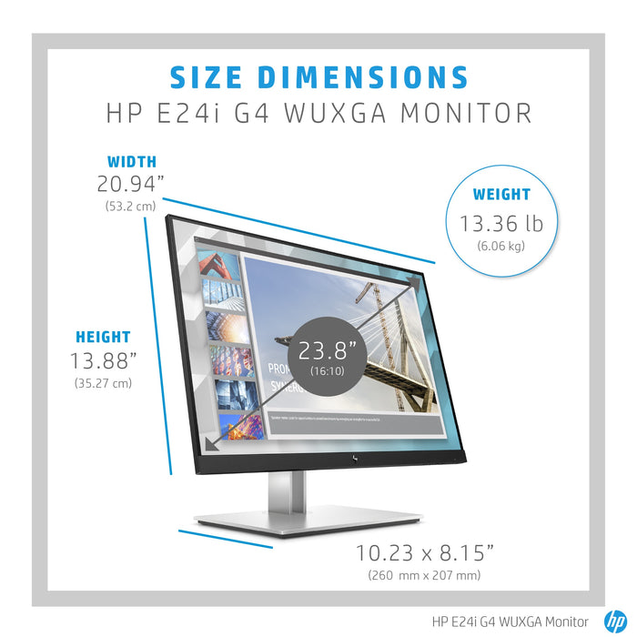 HP E-Series E24i G4 WUXGA Monitor, 61 cm (24"), 1920 x 1200 pixels, WUXGA, LCD, 5 ms, Black