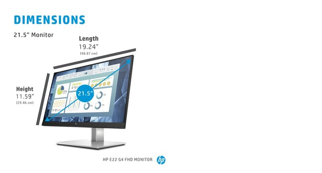 HP E-Series E22 G4, 54.6 cm (21.5"), 1920 x 1080 pixels, Full HD, LCD, 5 ms, Black, Silver