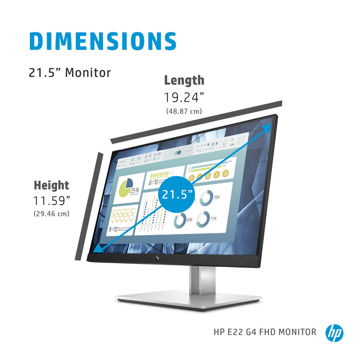 HP E-Series E22 G4, 54.6 cm (21.5"), 1920 x 1080 pixels, Full HD, LCD, 5 ms, Black, Silver