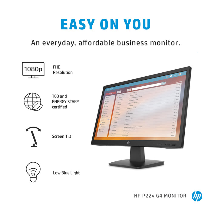 HP P22v G4, 54.6 cm (21.5"), 1920 x 1080 pixels, Full HD, 5 ms, Black