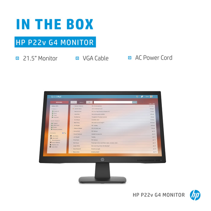 HP P22v G4, 54.6 cm (21.5"), 1920 x 1080 pixels, Full HD, 5 ms, Black