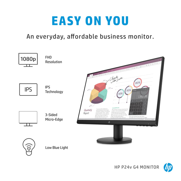 HP P24v G4 Monitor, 60.5 cm (23.8"), 1920 x 1080 pixels, Full HD, LCD, 5 ms, Black