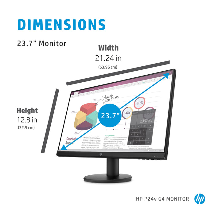 HP P24v G4 Monitor, 60.5 cm (23.8"), 1920 x 1080 pixels, Full HD, LCD, 5 ms, Black