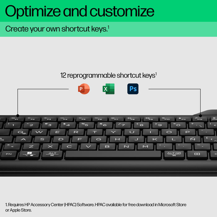 HP 475 Dual-Mode Wireless Keyboard, Full-size (100%), RF Wireless + Bluetooth, Membrane, Black