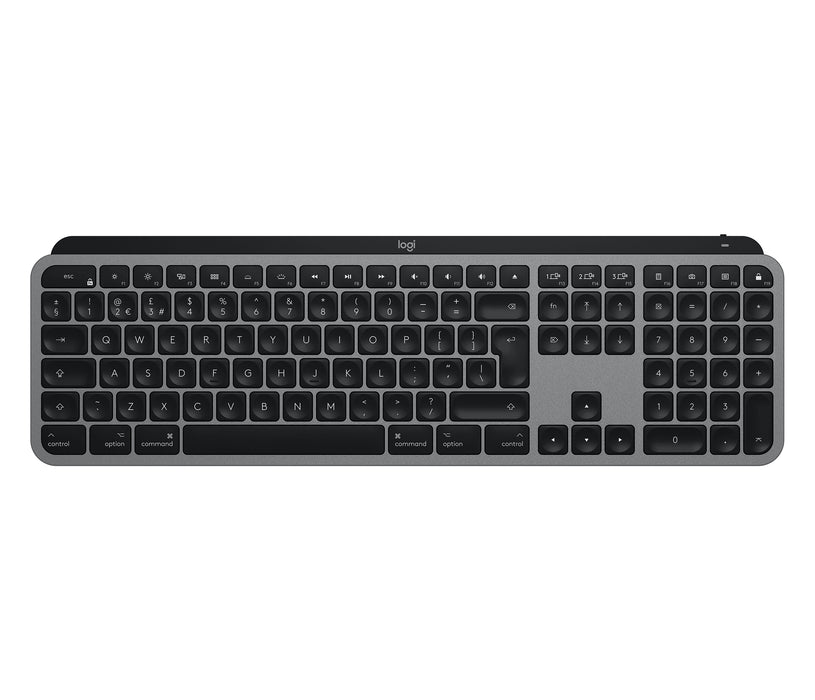 Logitech MX Keys for Mac Advanced Wireless Illuminated Keyboard, Full-size (100%), RF Wireless + Bluetooth, QWERTY, Grey