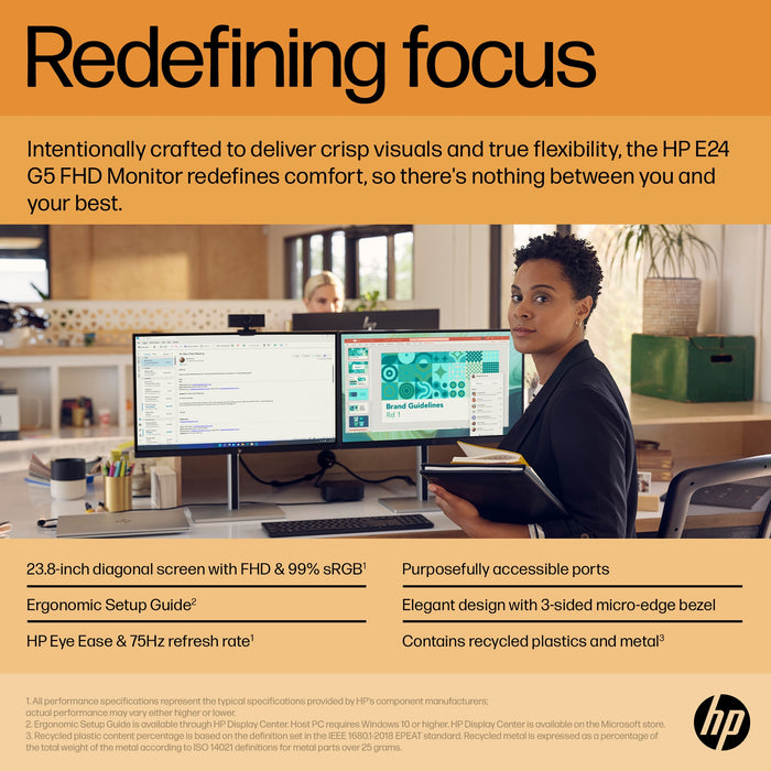 HP E-Series E24 G5 FHD No Stand Monitor, 60.5 cm (23.8"), 1920 x 1080 pixels, Full HD, LCD, 5 ms, Black