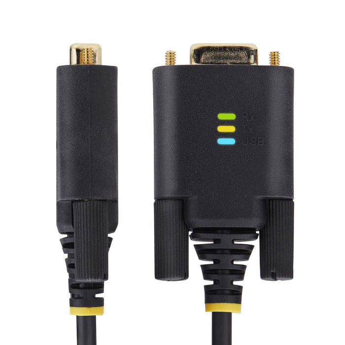 StarTech.com 6.6ft (2m) USB to Serial Adapter Cable, COM Retention, Interchangeable Screws/Nuts, USB-A to DB9 RS232, FTDI IC, ESD Protection, Windows/macOS/Linux, Black, 2 m, USB Type-A, DB-9, Male, Male